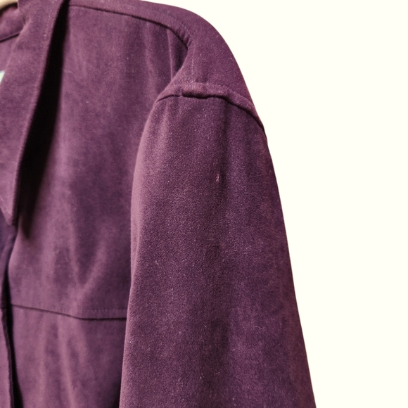 Maggie McNaughton Shirt Jacket Midweight Faux Suede Long Length Rich Plum Color - Picture 12 of 12